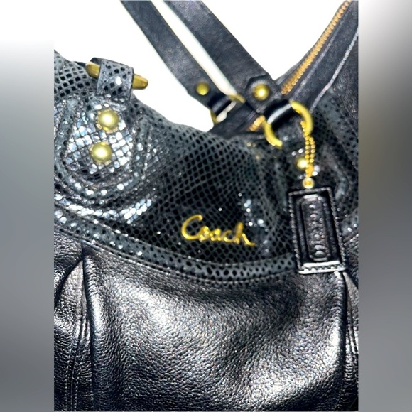 COACH Ashley Black Leather Python Trim Purse Shoulder Hobo Handbag F20104 - Picture 5 of 16